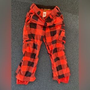 Burton Men Red and Bright Orange Plaid snowboarding pants